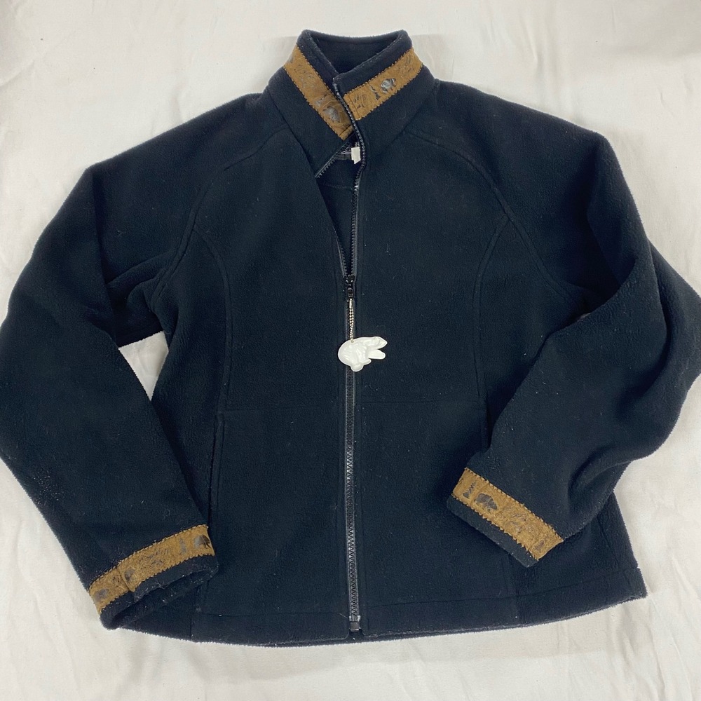 Northern Sun Black Fleece Jacket Polar Bear Trim Full Zip Made in Canada size s